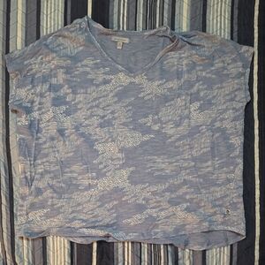 Woman Within Light Blue V-Neck Short Sleeve Tee with White Speckle Pattern